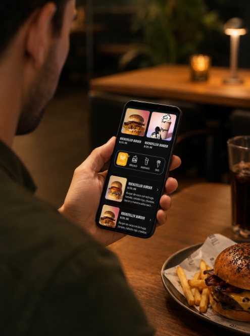 Cliente mirando carta digital con Menupolis